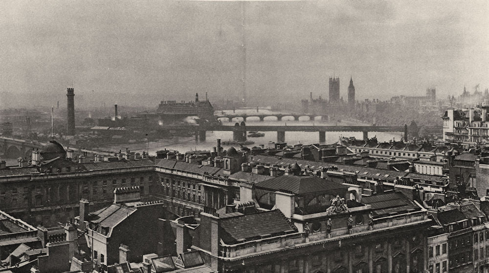 LONDON. Panorama from Bush House; Somerset House, Houses of Parliament 1926